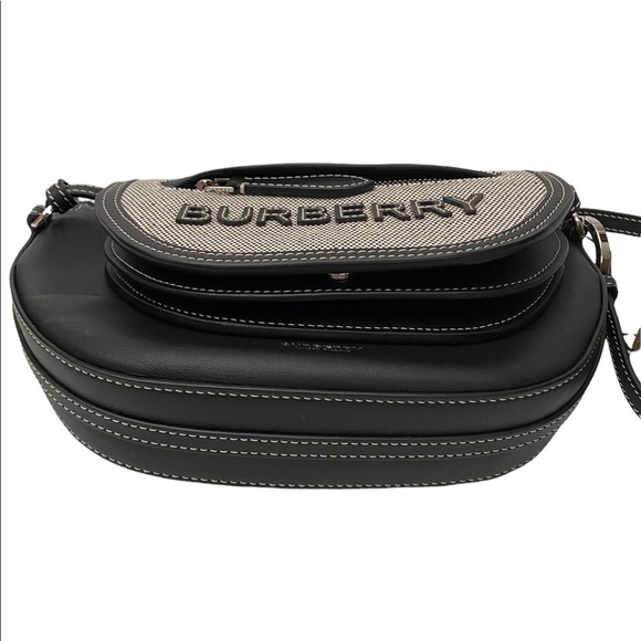 Burberry Mini Double Olympia Logo Appliqué Canvas & Black Leather Bag Dust Bag - Picture 10 of 16